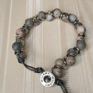 Willamy Pink Zebra Jasper Stone Bracelet Adjustable